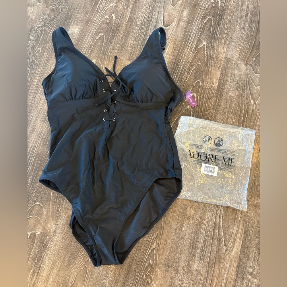 Adore Me Black Text-Print Swimwear Label Interior. NWT.